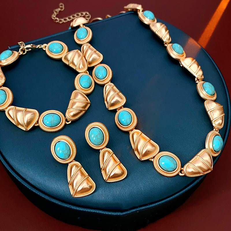 Natural turquoise triangle earrings bracelet necklace