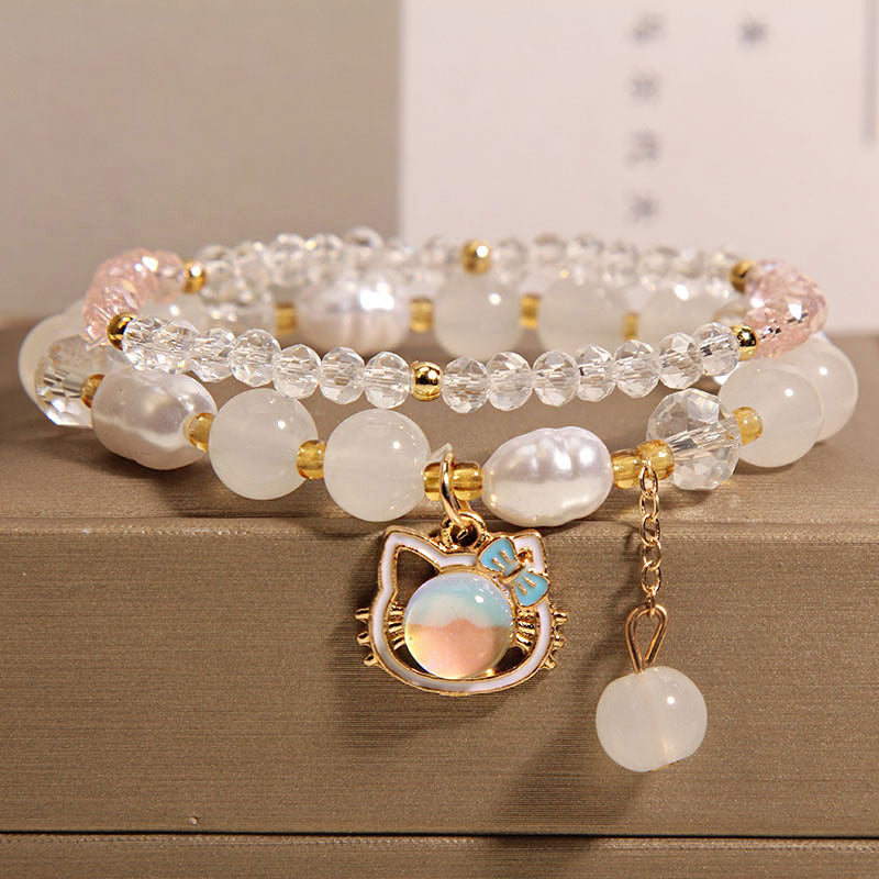 Cute cat natural crystal bracelet