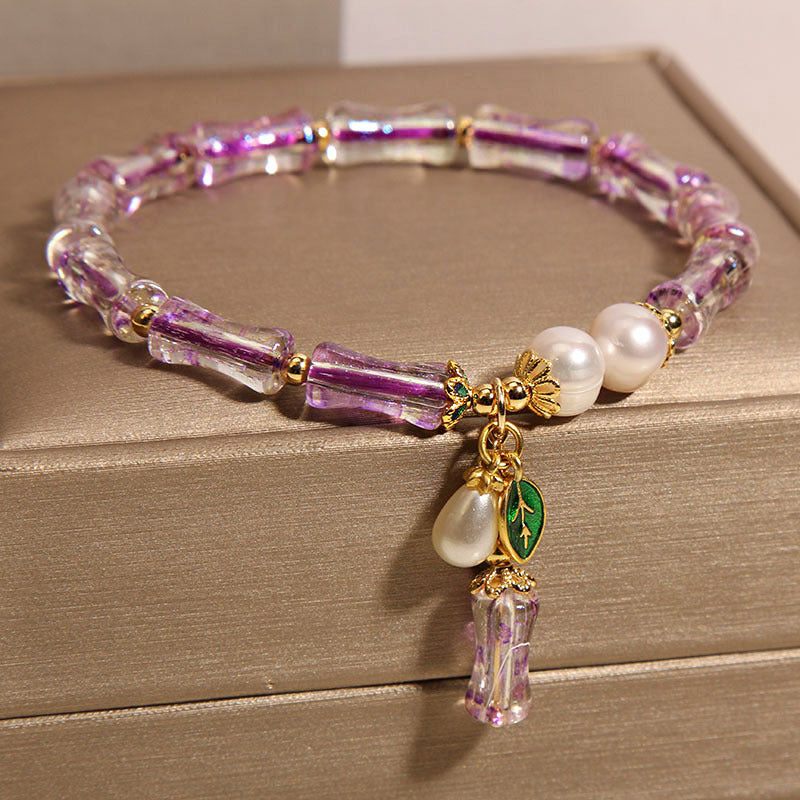 Pulsera de bambú y amatista natural