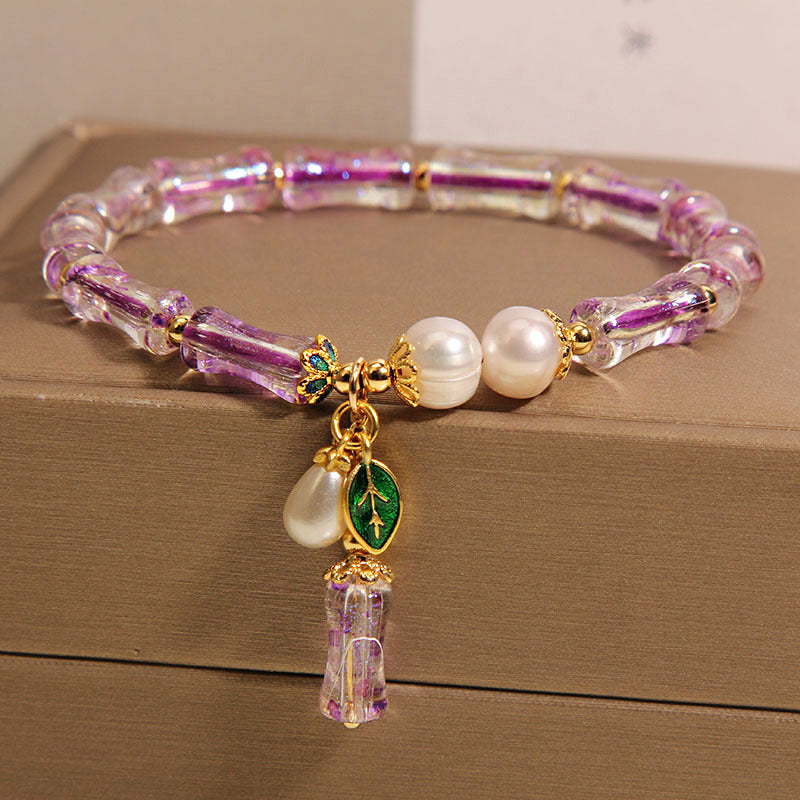 Pulsera de bambú y amatista natural