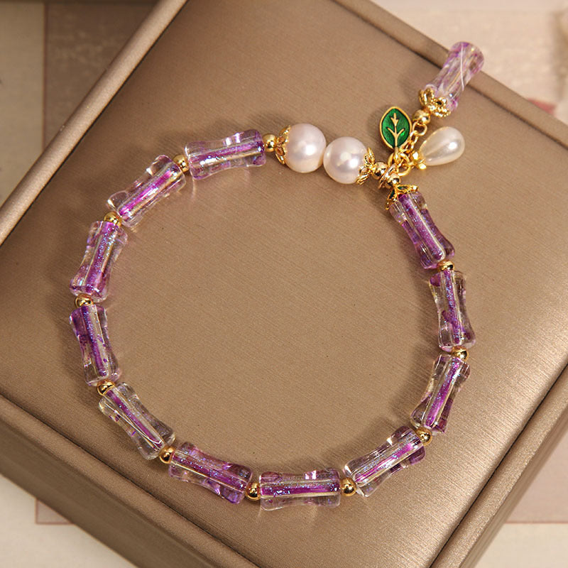 Pulsera de bambú y amatista natural