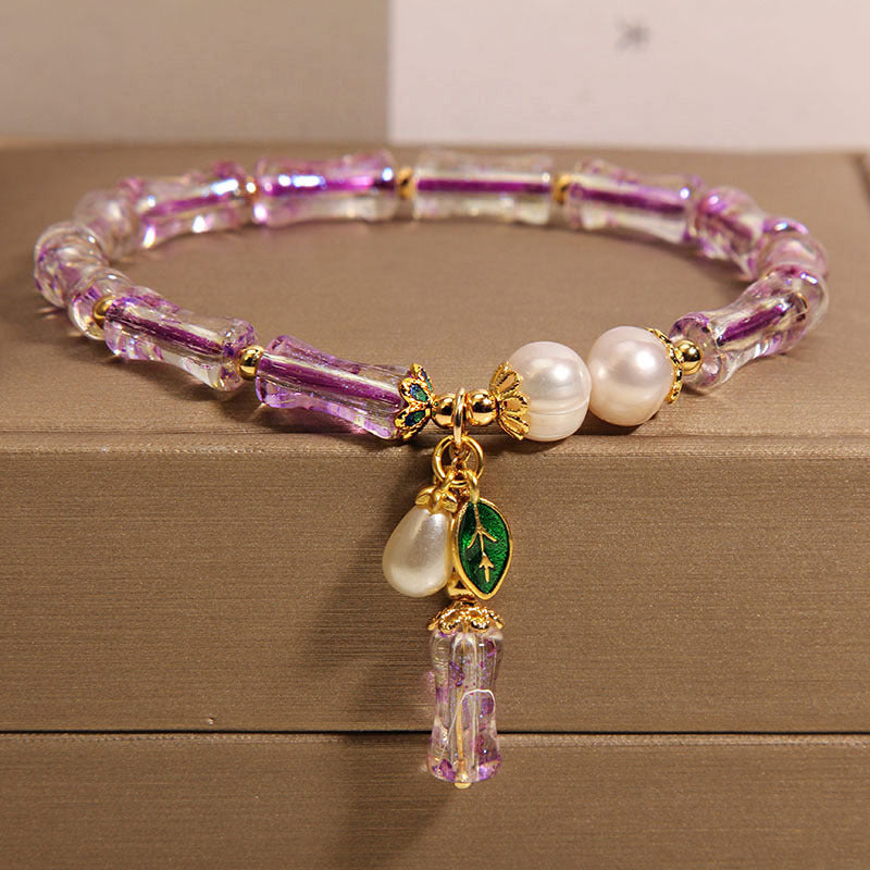 Pulsera de bambú y amatista natural