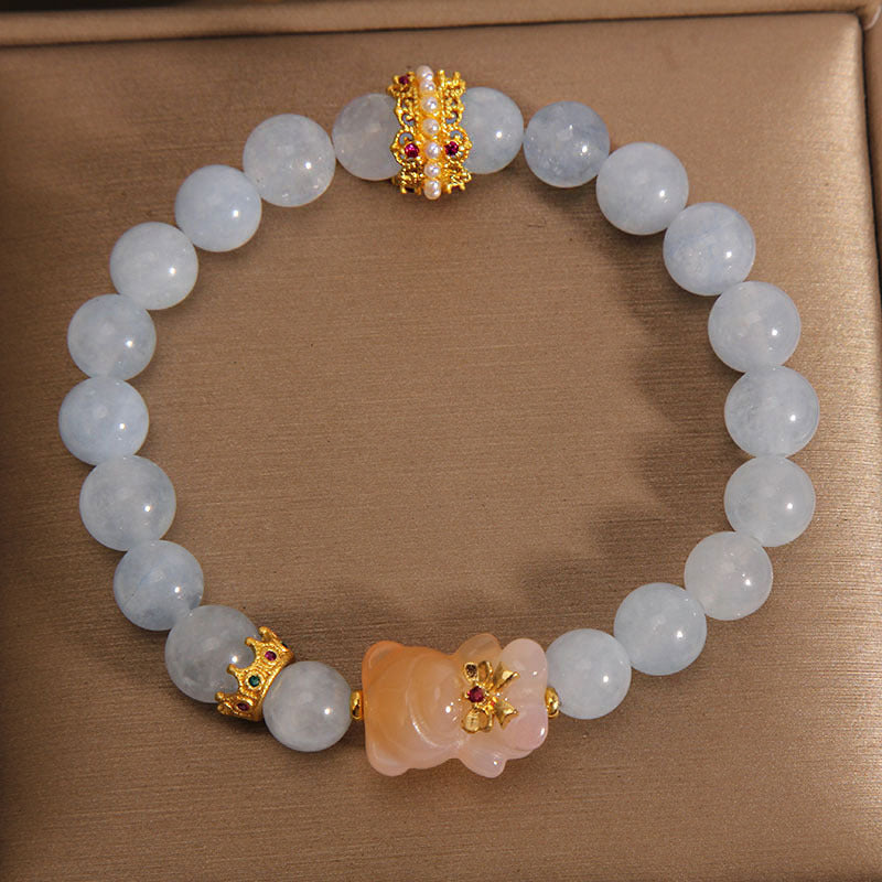 Crown bear natural agate bracelet