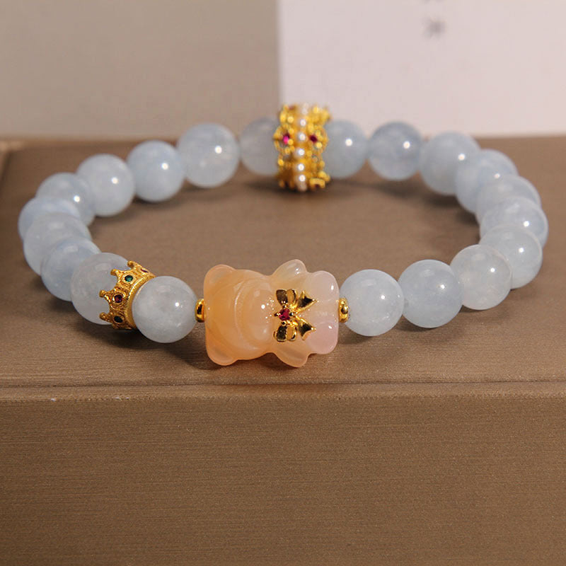Crown bear natural agate bracelet
