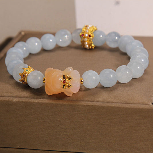 Crown bear natural agate bracelet