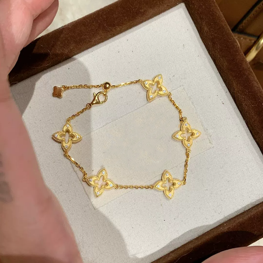 Hollow brushed five-flower four-leaf clover bracelet necklace