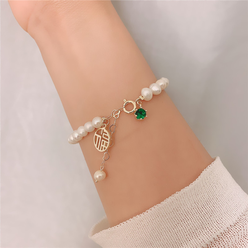 'Lucky Girl'  · Pearl Crystal Bracelet