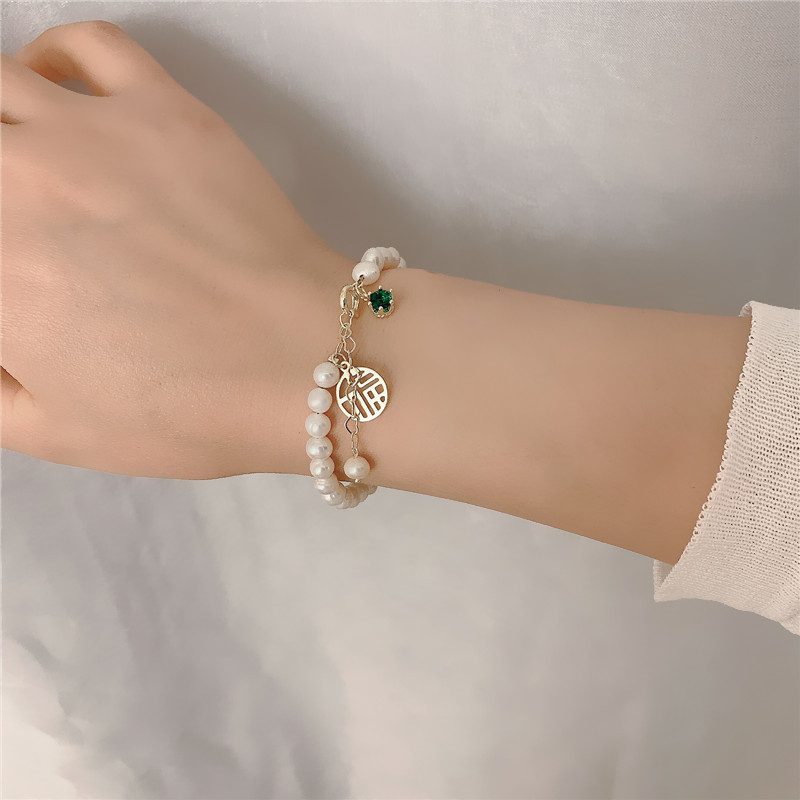 'Lucky Girl'  · Pearl Crystal Bracelet