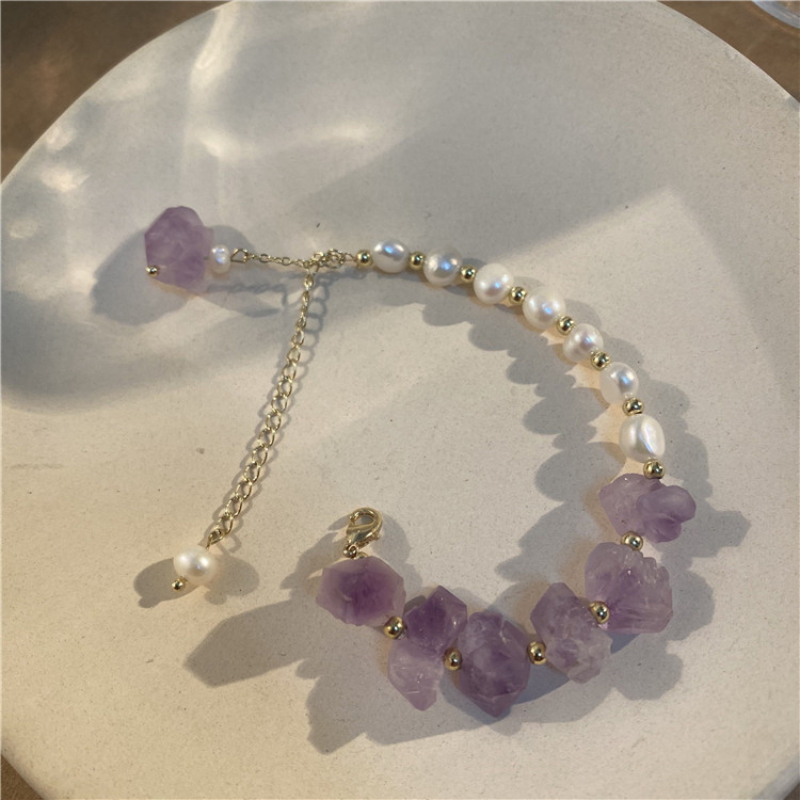 Pulsera de Amatista Natural y Perlas