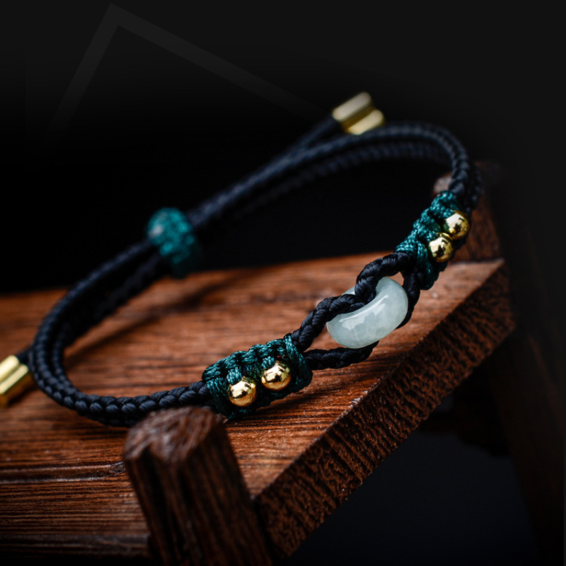 Pulsera de jade tejida con hebilla de la suerte