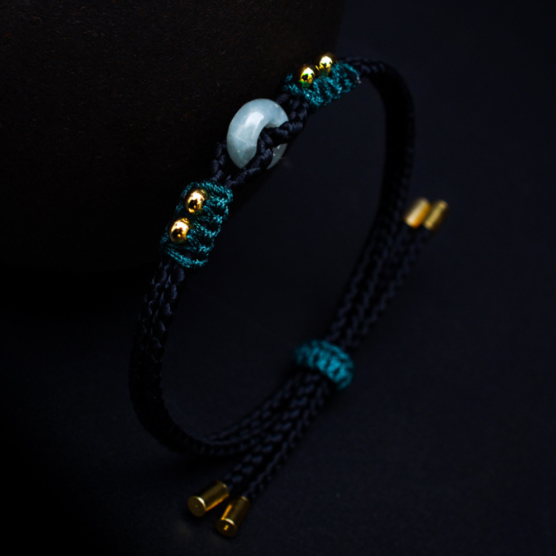 Pulsera de jade tejida con hebilla de la suerte