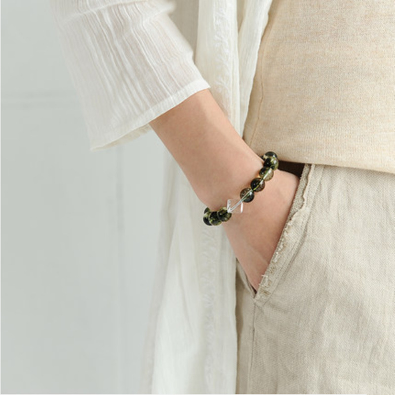 Pulsera de ágata fantasma verde