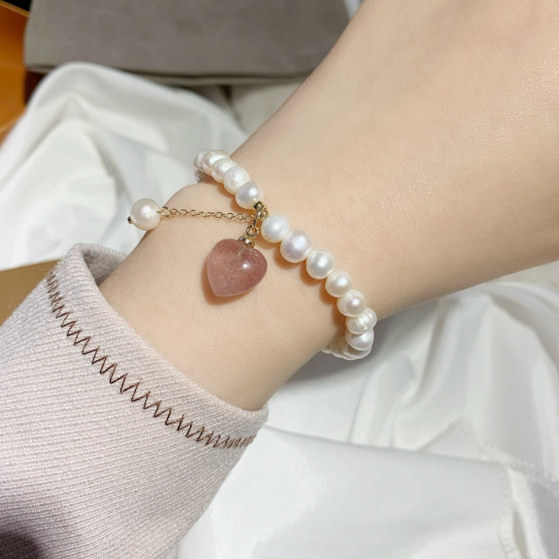 Amor • Pulsera de perlas de cristal de fresa