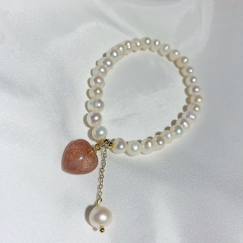 Amor • Pulsera de perlas de cristal de fresa