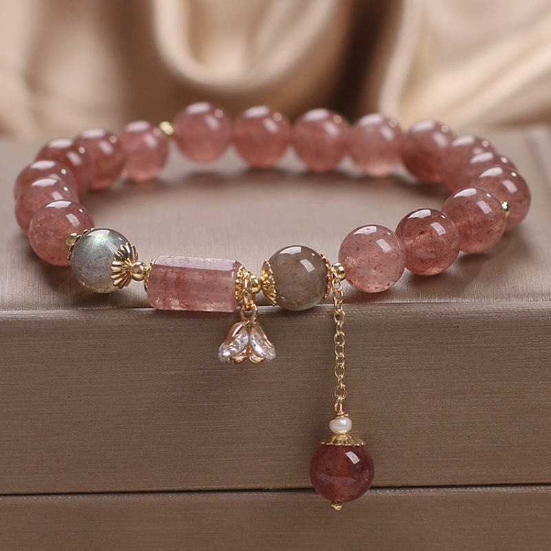 Flores • Pulsera de cristal de fresa