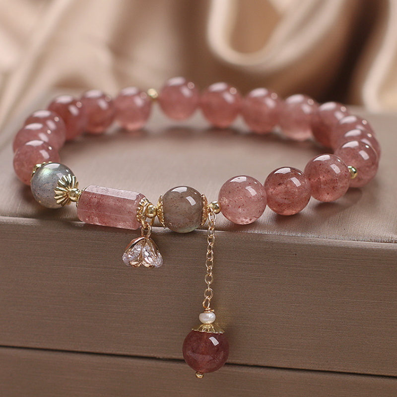 Flores • Pulsera de cristal de fresa