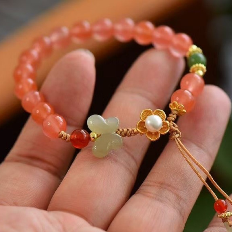 Pulsera con borlas de piedra solar natural