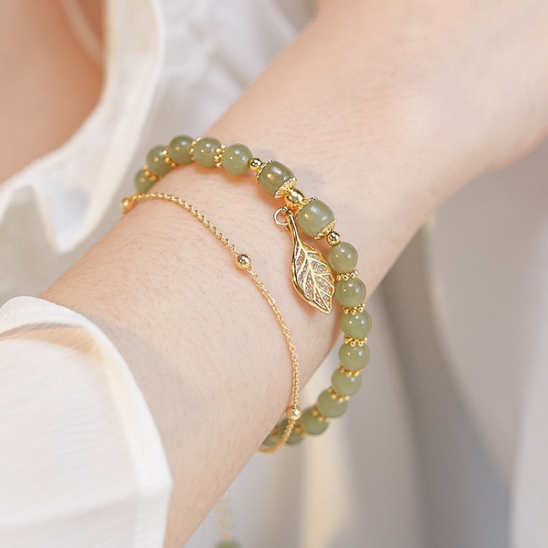 Lucky Leaf • Emerald Jade stone bracelet