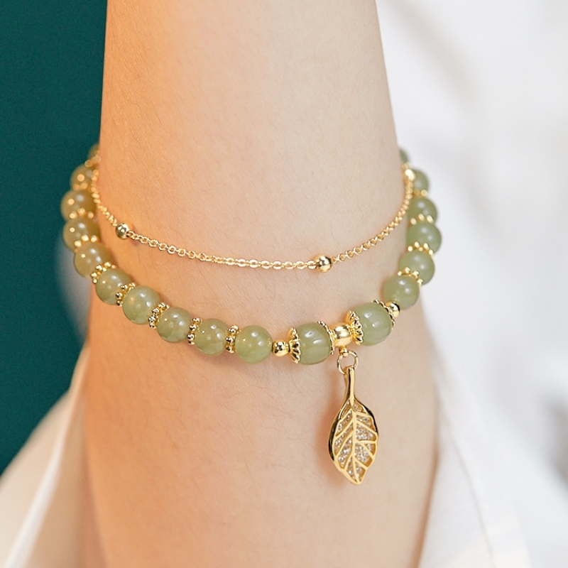 Lucky Leaf · Emerald Jade stone bracelet