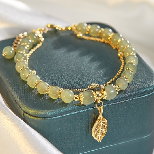 Lucky Leaf • Emerald Jade stone bracelet
