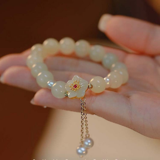 Sun flowers • Emerald Jade stone bracelet