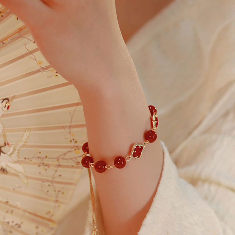 Pulsera de trébol de cuatro hojas de Crisoprasa · Lucky