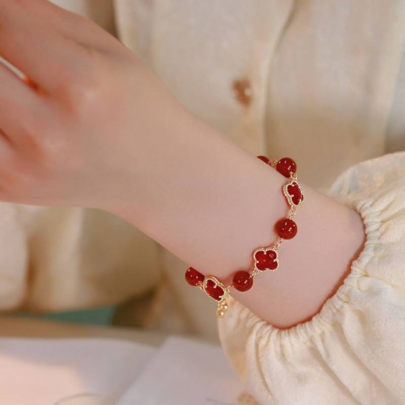 Pulsera de trébol de cuatro hojas de Crisoprasa · Lucky