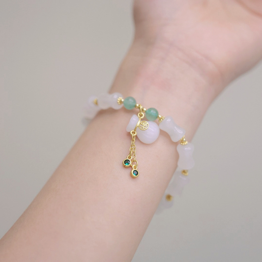 Natural White Jade • Bamboo Bracelet