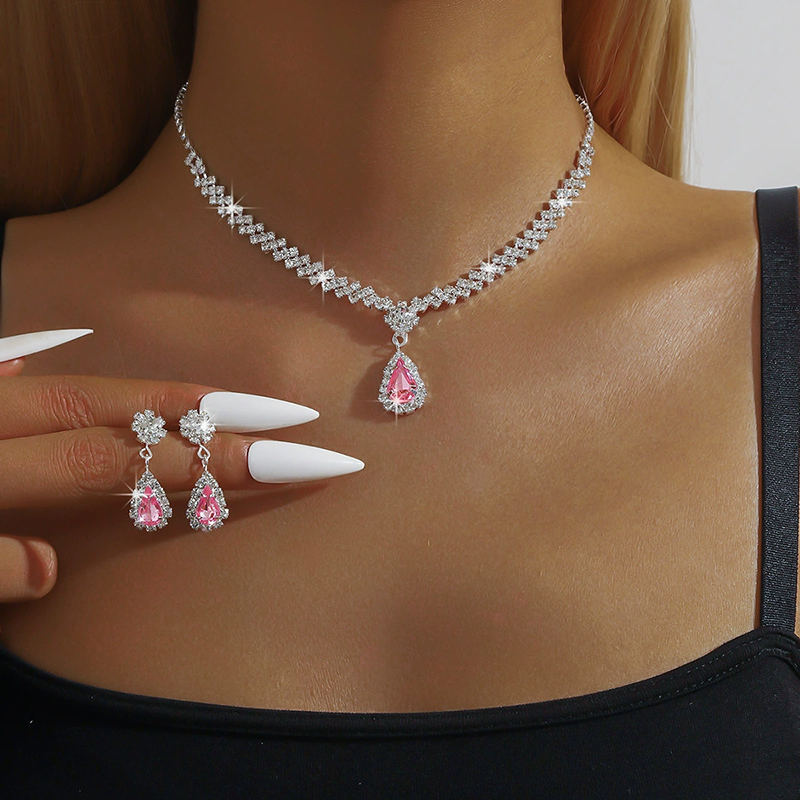 Natural Crystal Zircon Necklace Earrings Bracelet
