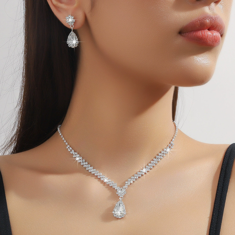 Natural Crystal Zircon Necklace Earrings Bracelet