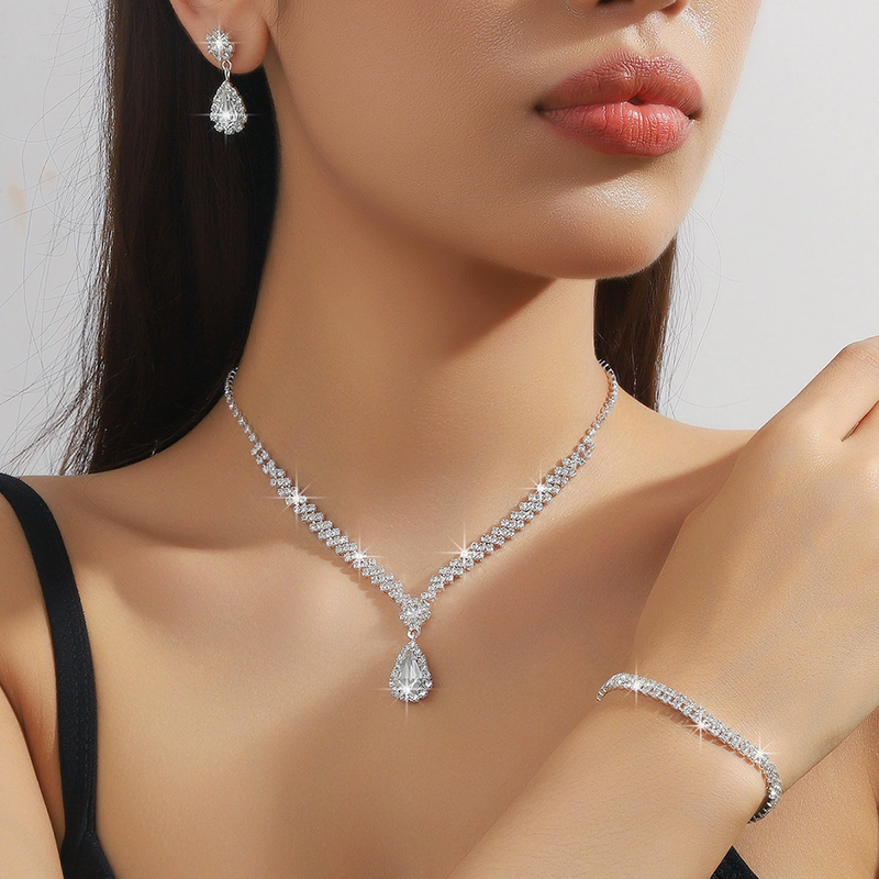 Natural Crystal Zircon Necklace Earrings Bracelet