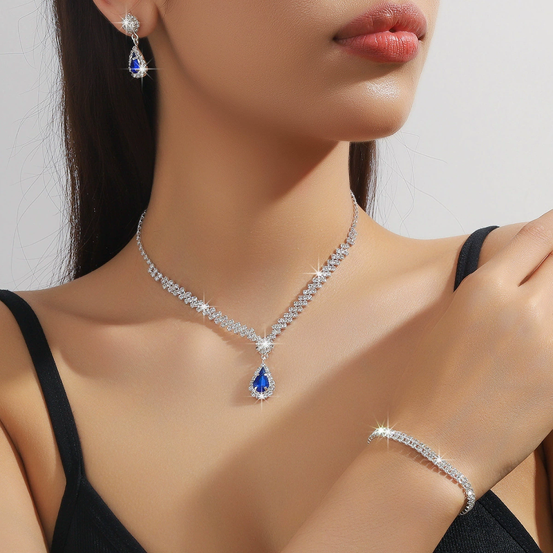 Natural Crystal Zircon Necklace Earrings Bracelet