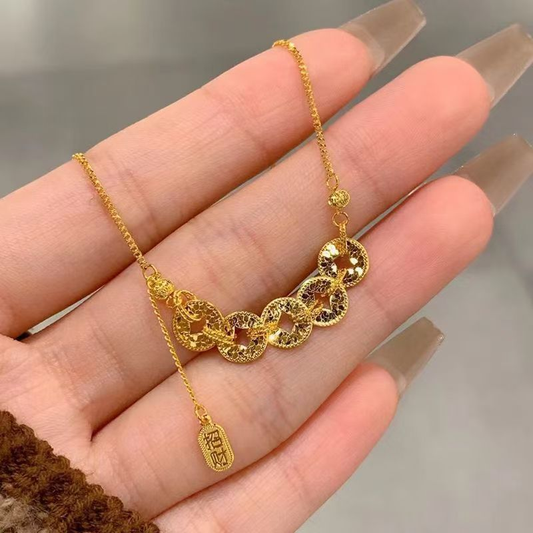 Crushed ice gold coin bracelet necklace