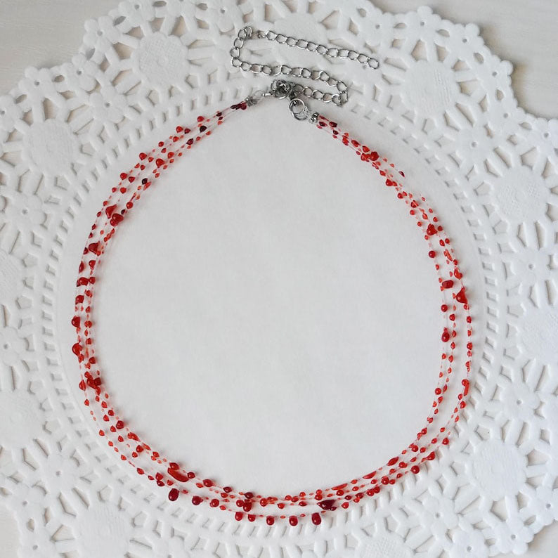 Blood Red Minimalist Necklace Bracelet