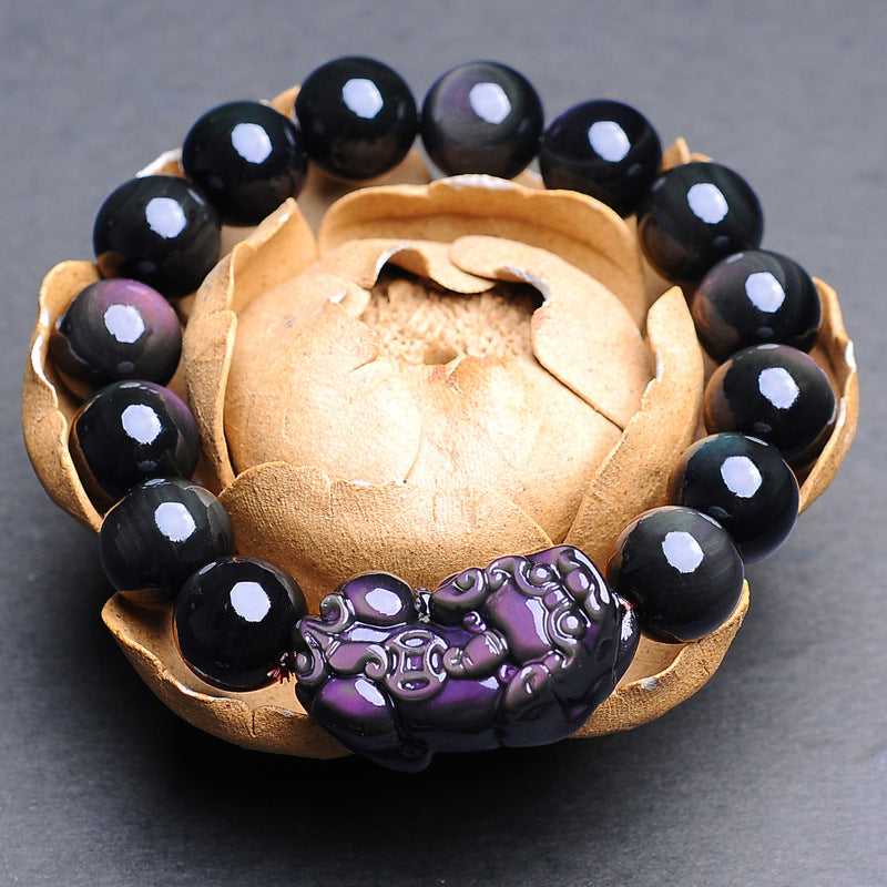PiYao · Natural Double Rainbow Eye Obsidian Bracelet