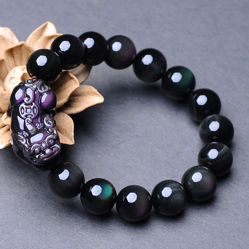 PiYao · Natural Double Rainbow Eye Obsidian Bracelet