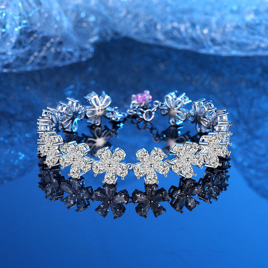 Flower natural diamond heart bracelet
