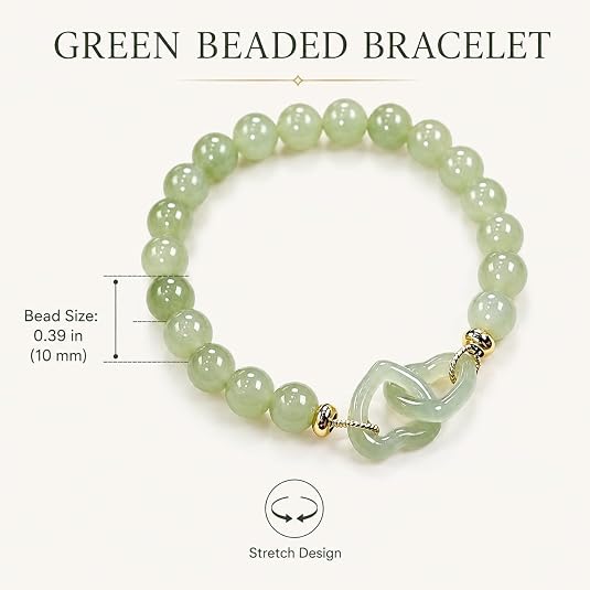 Círculos entrelazados · Pulsera de piedra de jade esmeralda