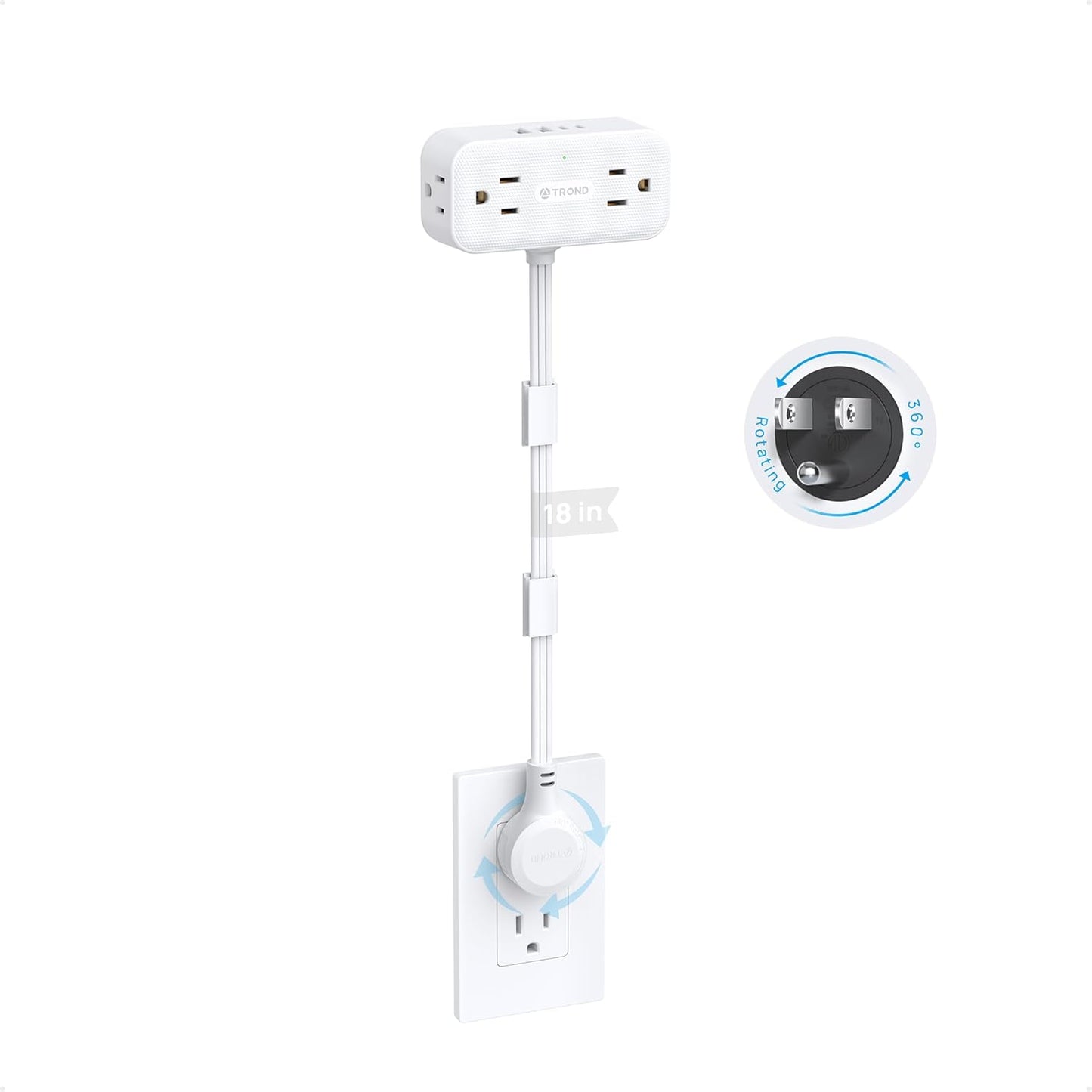 360° Rotating Plug Outlet Extender, 4 Outlets + 4 USB (2 USB-C)