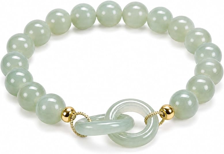 Círculos entrelazados · Pulsera de piedra de jade esmeralda