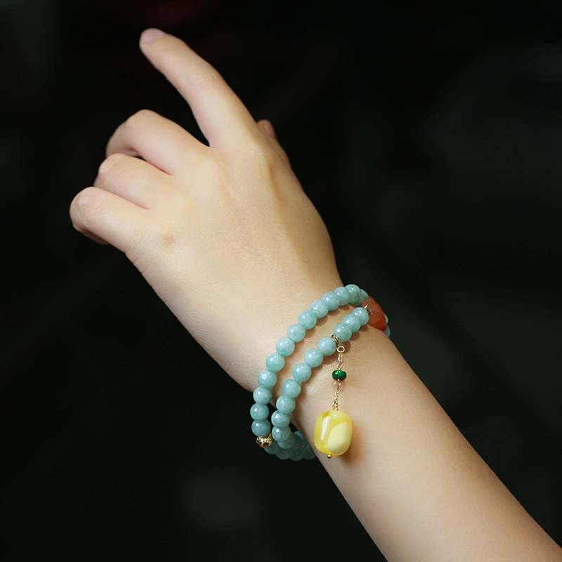 Beeswax Pendant Natural Emerald Jade Stone Bracelet