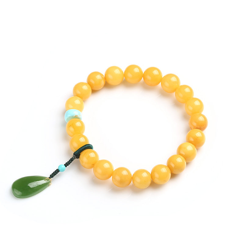 Jade Pendant Natural Beeswax Bracelet