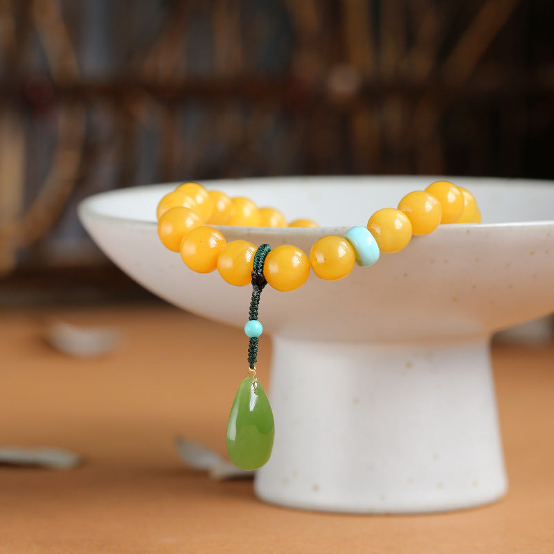 Jade Pendant Natural Beeswax Bracelet
