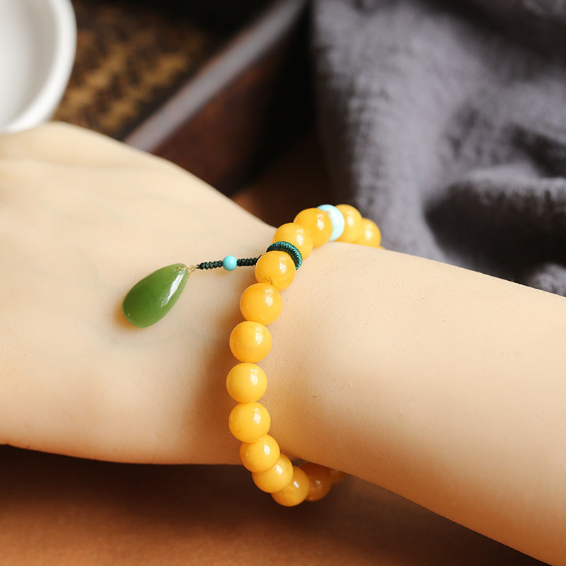 Jade Pendant Natural Beeswax Bracelet