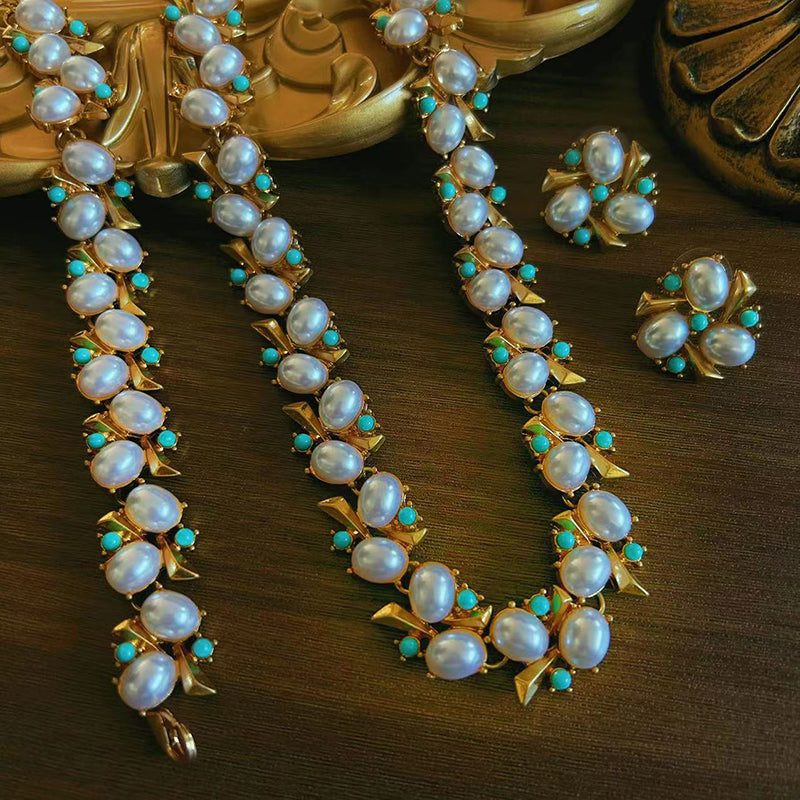 Conjunto de Pendientes, Pulsera y Collar de Perlas Naturales de Agua Dulce de Alta Calidad