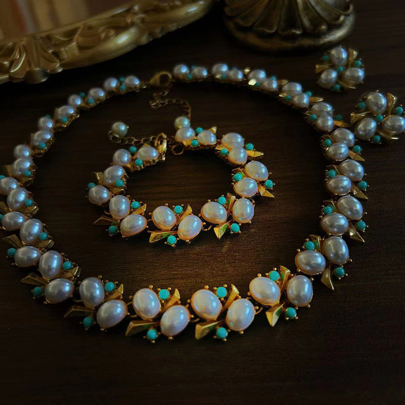 Conjunto de Pendientes, Pulsera y Collar de Perlas Naturales de Agua Dulce de Alta Calidad