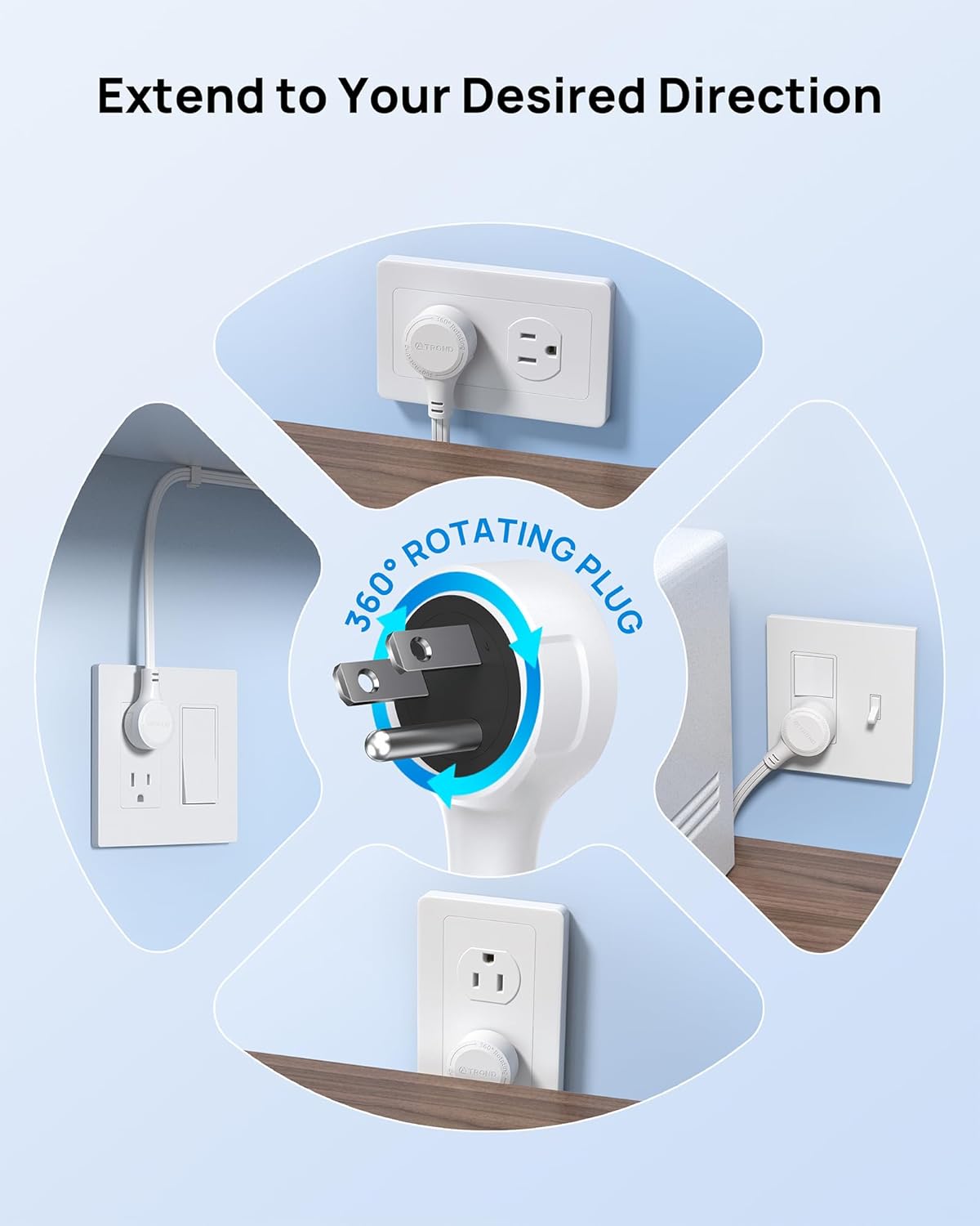 360° Rotating Plug Outlet Extender, 4 Outlets + 4 USB (2 USB-C)