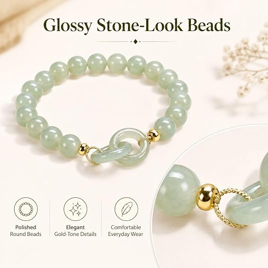 Círculos entrelazados · Pulsera de piedra de jade esmeralda