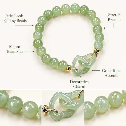Círculos entrelazados · Pulsera de piedra de jade esmeralda