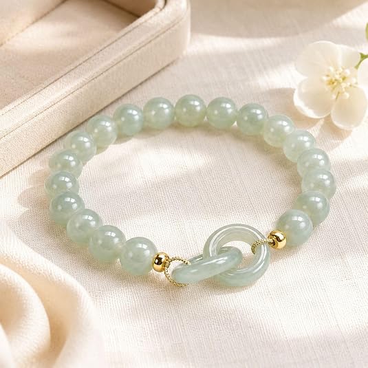 Círculos entrelazados · Pulsera de piedra de jade esmeralda